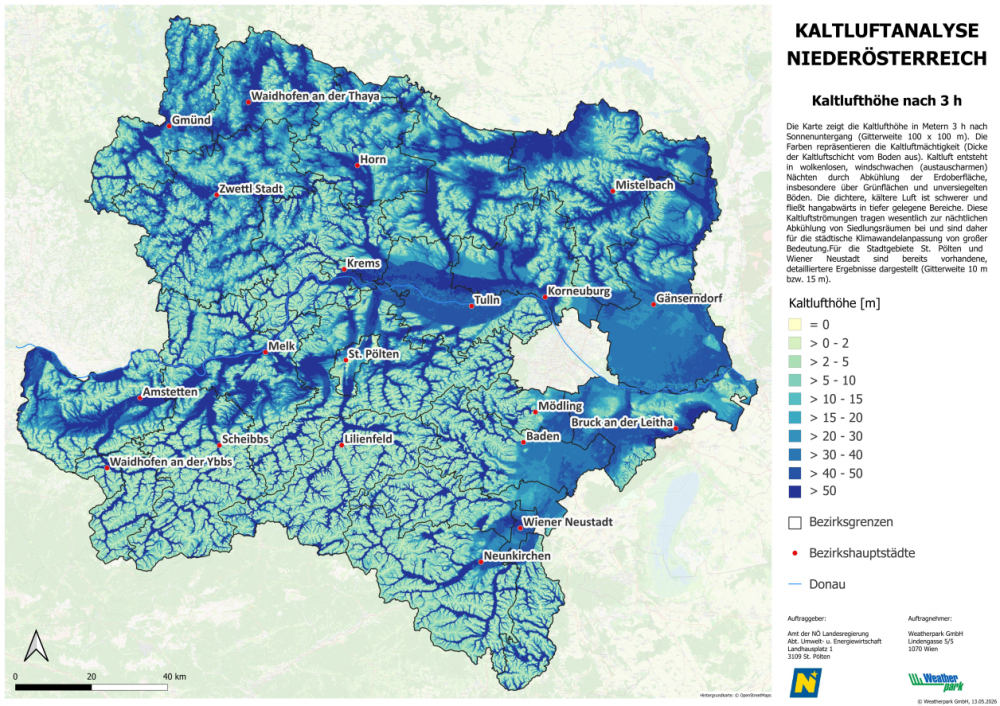 Übersicht nächtliche Kaltluftgebiete in Niederösterreich